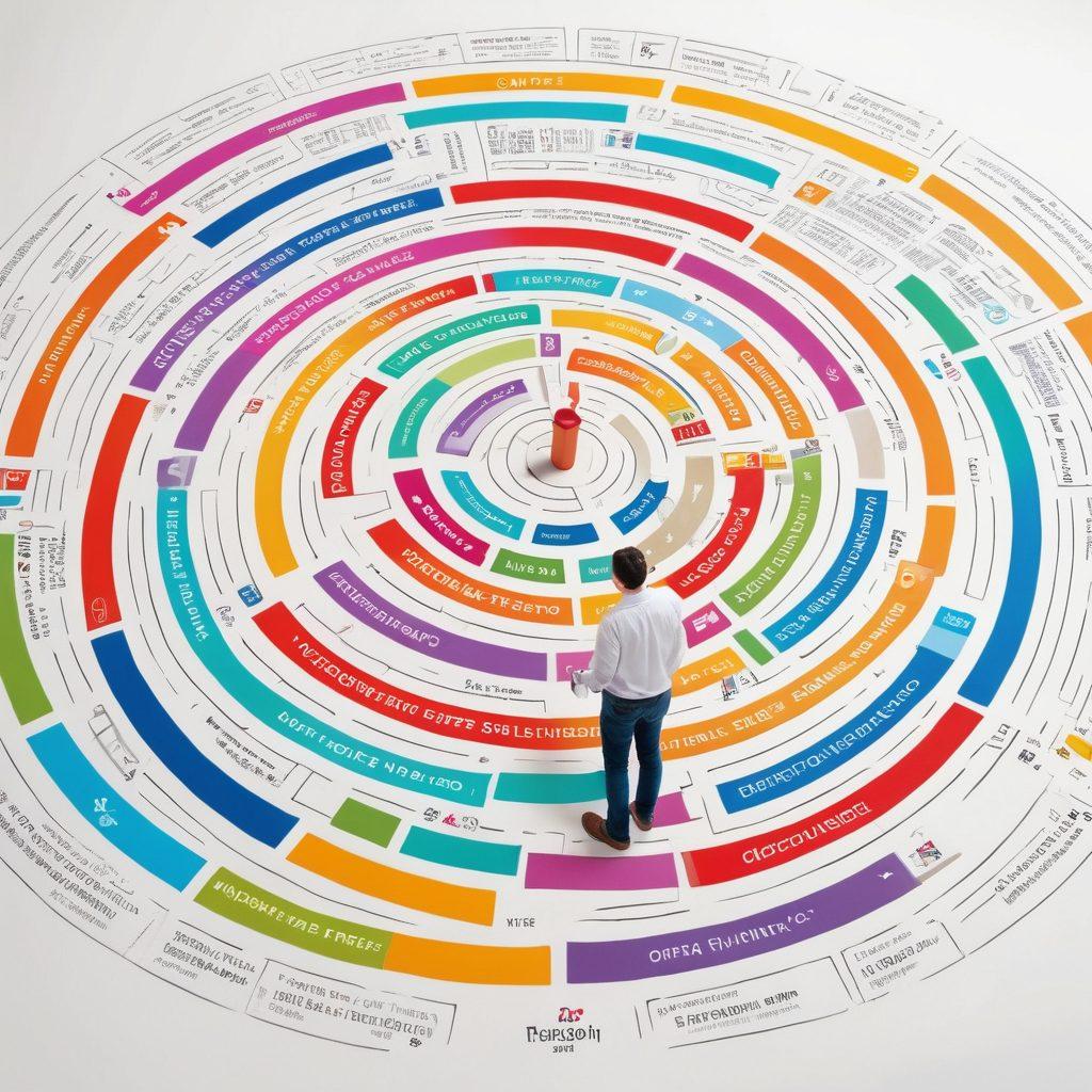A visually intricate maze representing various mortgage options, with paths made of colorful rate tags and term scrolls leading in multiple directions. Include a person expertly navigating the maze, holding a map with graphs illustrating comparisons. Incorporate a sense of guidance by adding signposts labeled 'Rates' and 'Terms'. Bright and engaging colors to attract attention and encourage exploration. super-realistic. vibrant colors. white background.